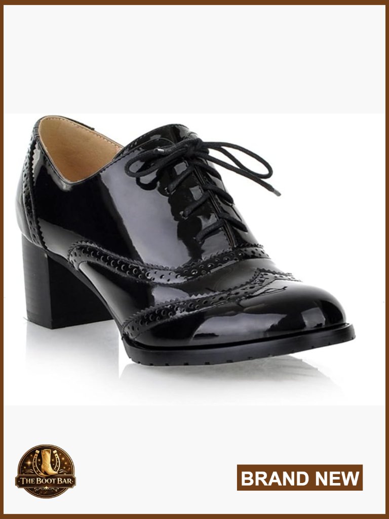 Mid Block Heel Brogues Pumps Vintage Pu Leather Lace-Up Oxfords Dress Shoes